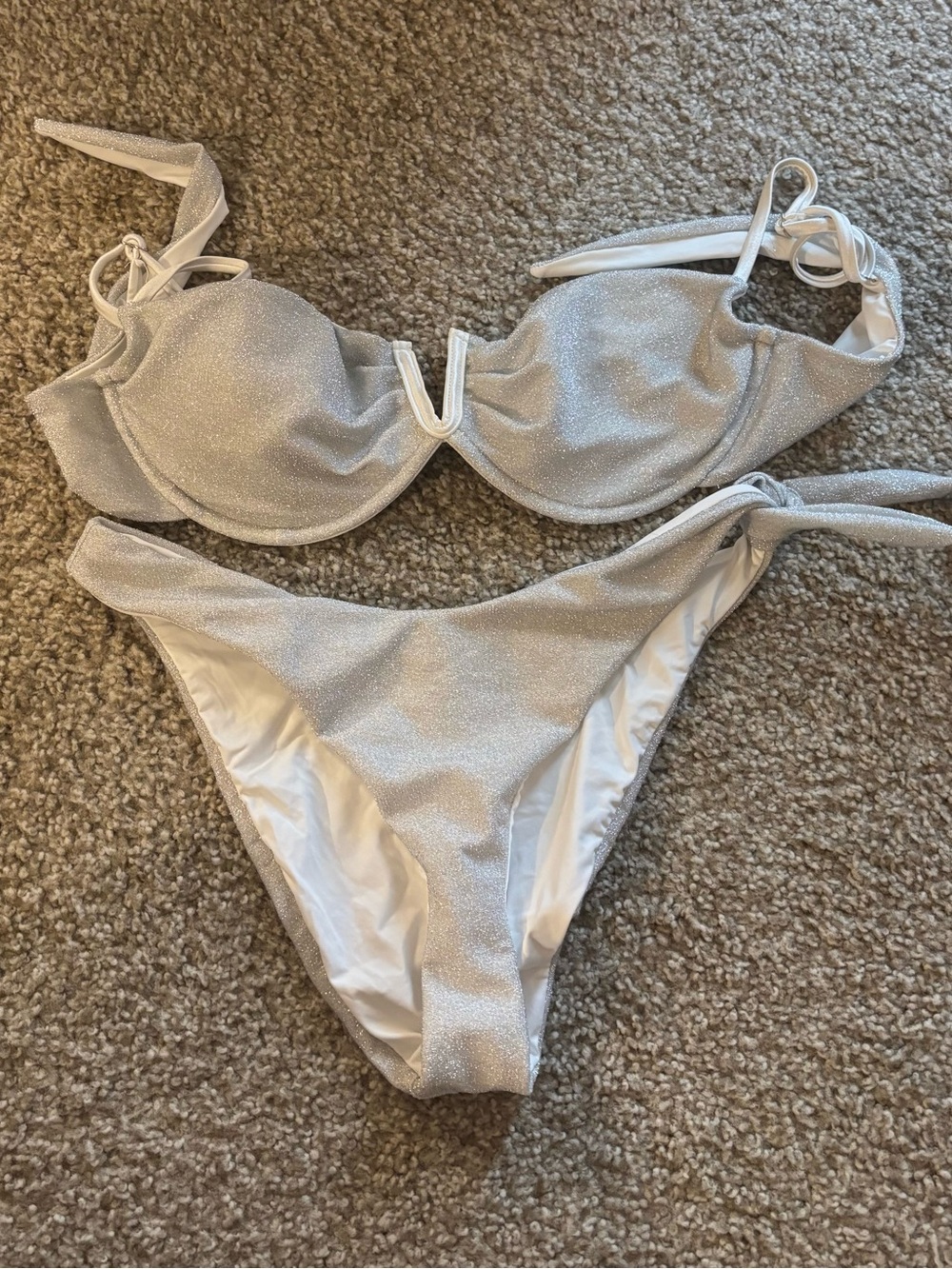 Silver Sparkle Underwire Bikini Set - Women's Swimwear